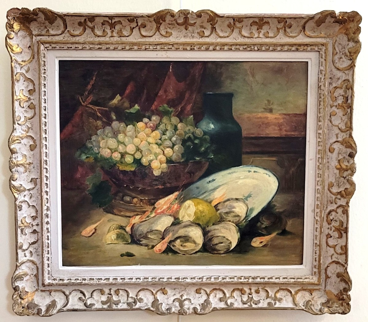 Oil On Canvas: Still Life With Grapes And Shells
