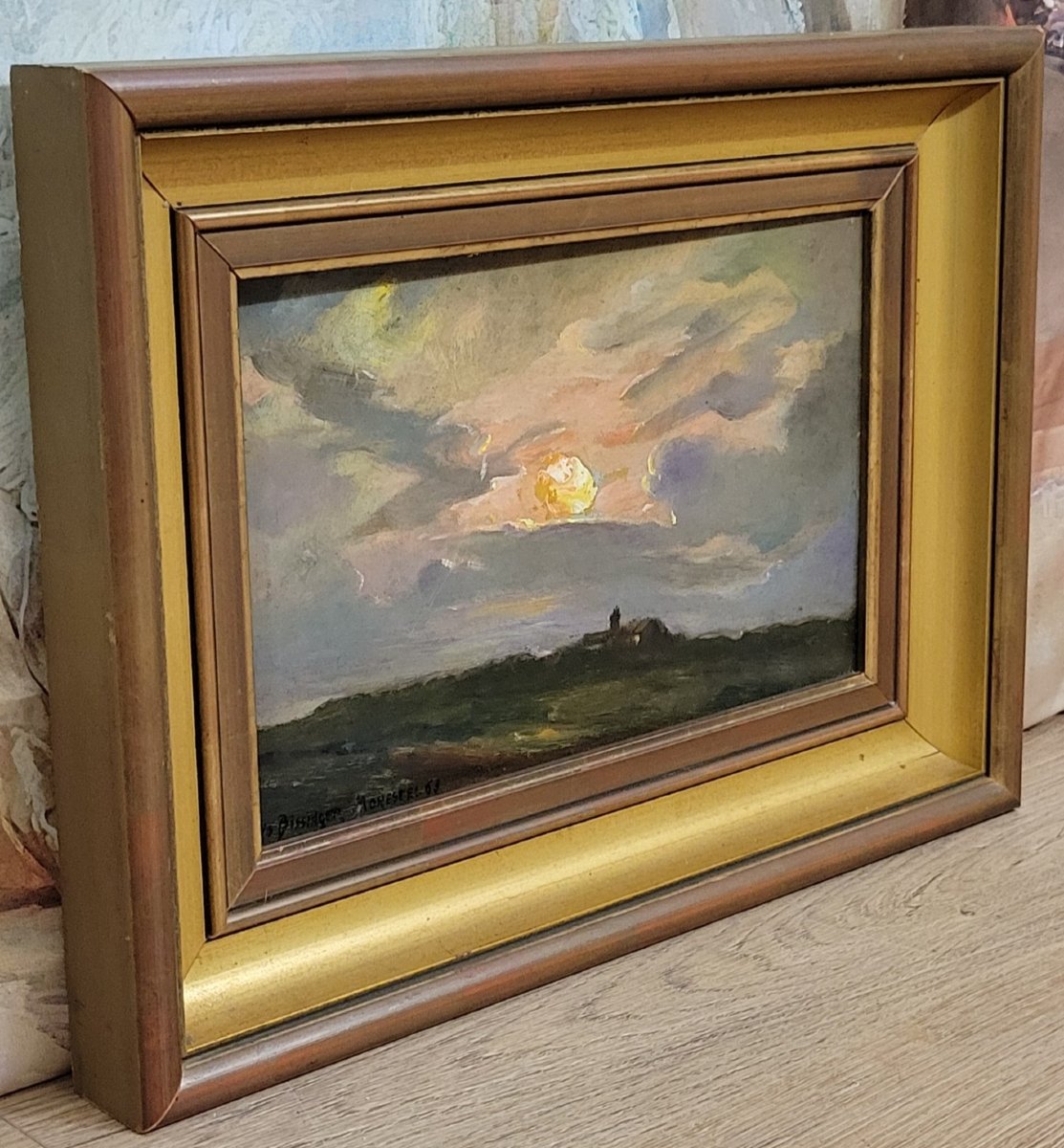 Louis Bissinger: Oil On Panel View Of Monestel Dated 1963-photo-2
