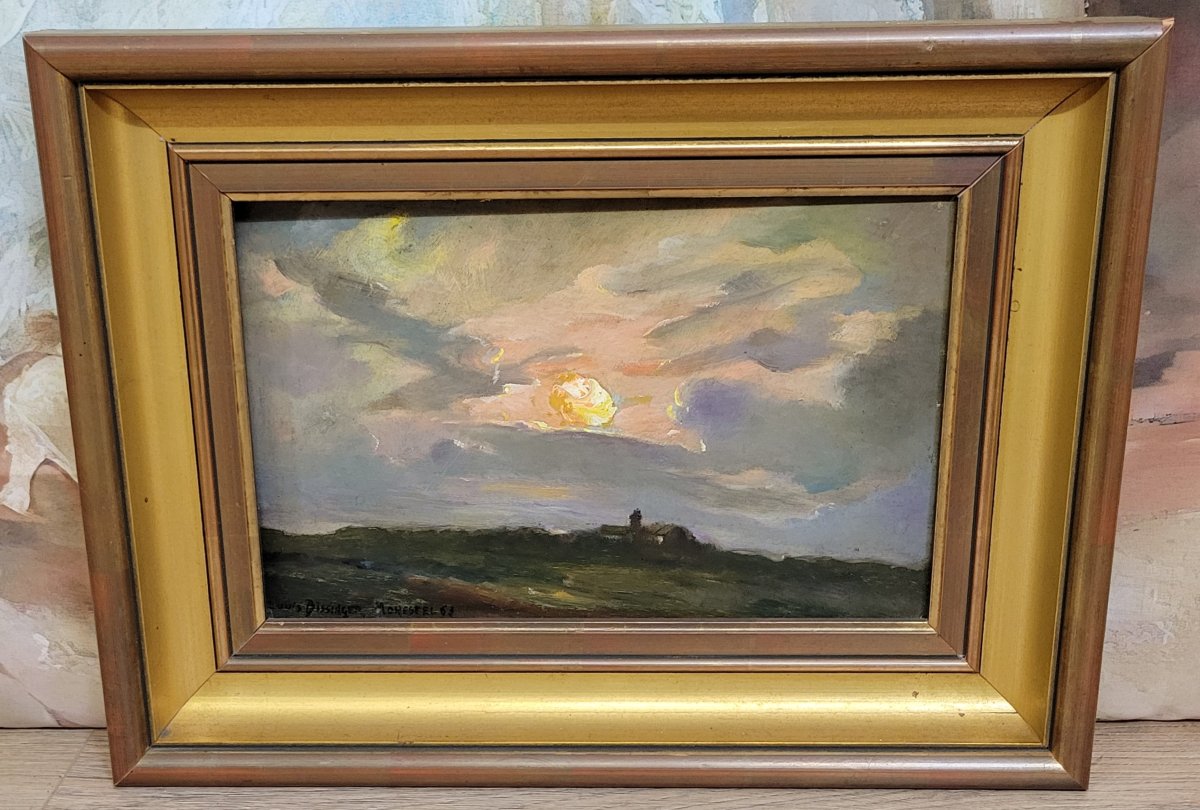 Louis Bissinger: Oil On Panel View Of Monestel Dated 1963-photo-4