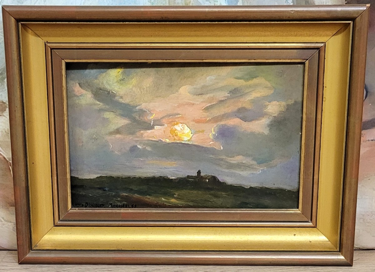Louis Bissinger: Oil On Panel View Of Monestel Dated 1963