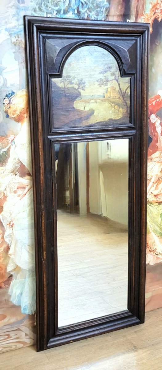 Large Natural Wood Trumeau With Oil Painting On Panel-photo-2