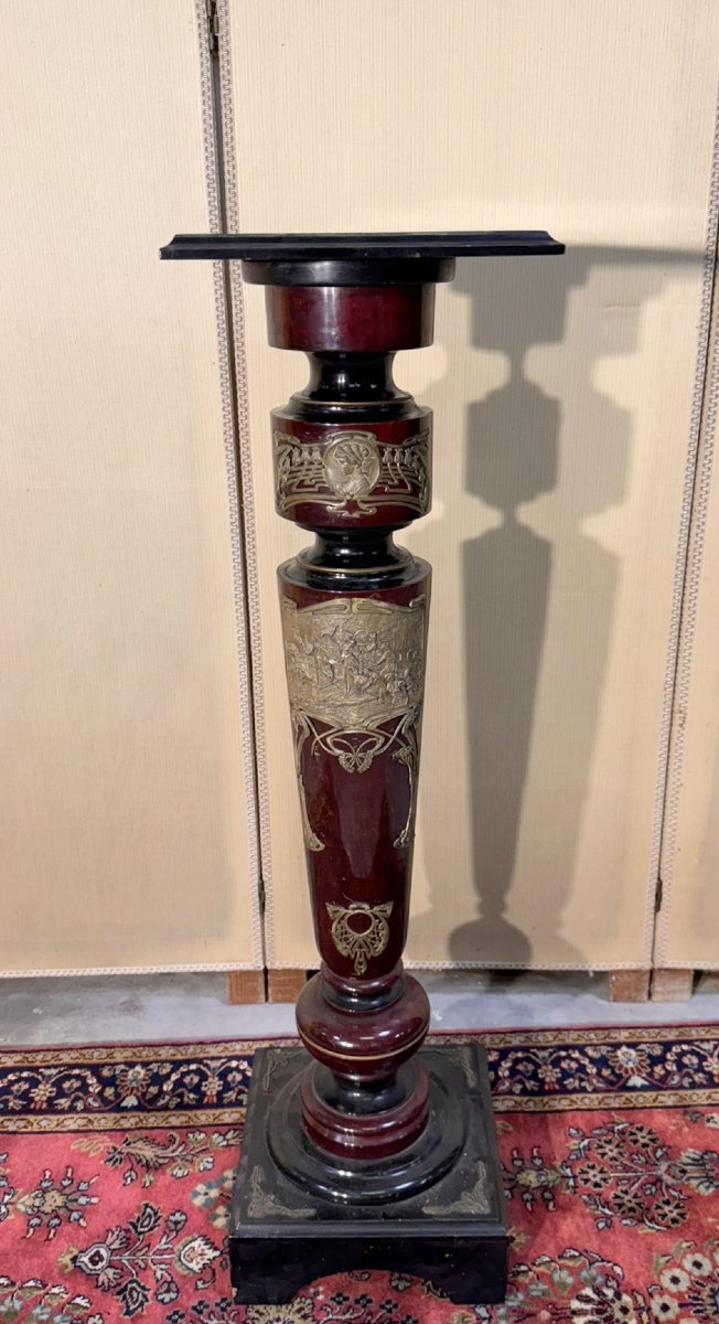 Colonne piedestal epoque Art Nouveau en acajou, bois noirci et bronzes dorés-photo-1