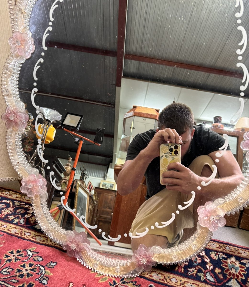 Pair Of Important Venetian Mirrors In Murano Glass-photo-4