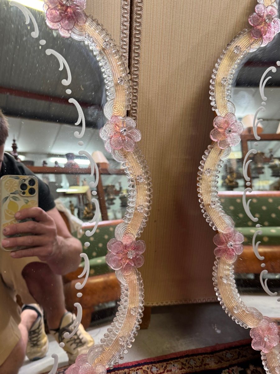 Pair Of Important Venetian Mirrors In Murano Glass-photo-5