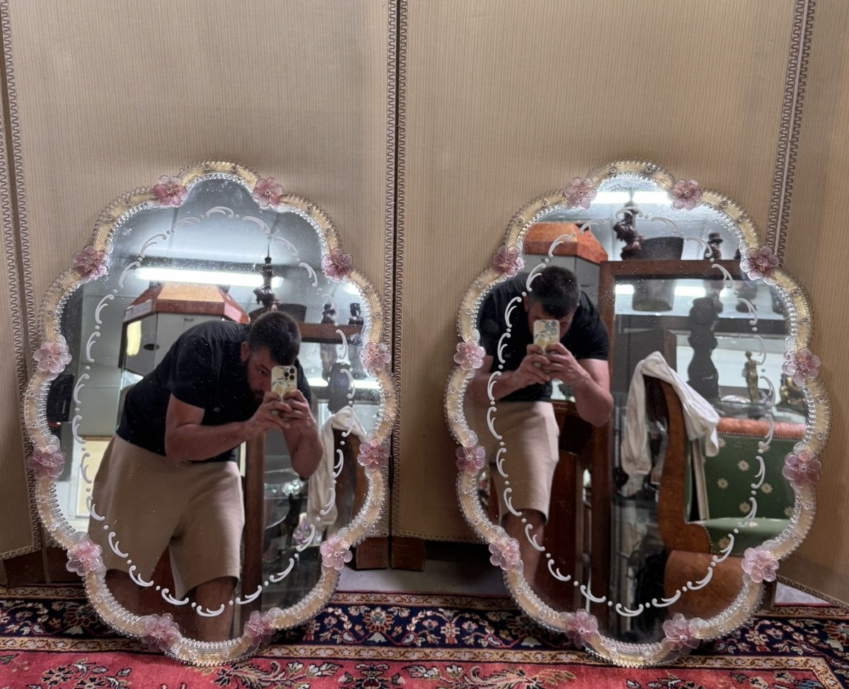 Pair Of Important Venetian Mirrors In Murano Glass