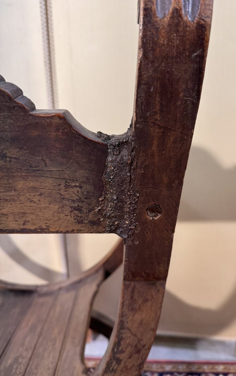 Renaissance Style Curule Or Dagobert Armchair In Walnut-photo-7