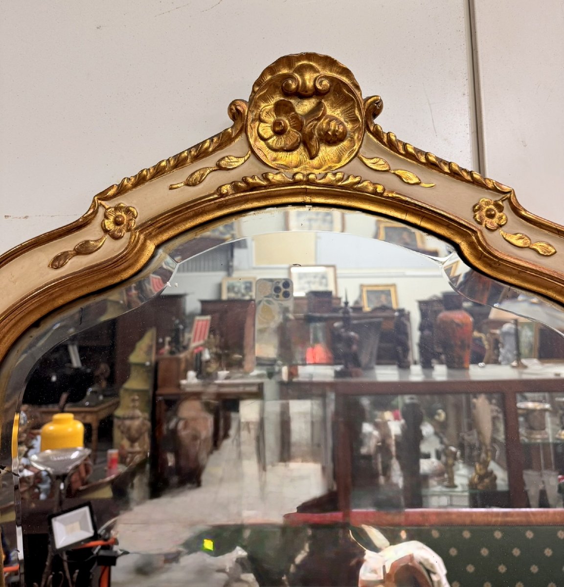 Large Curved Console + Louis XV Style Mirror In Gilded And Lacquered Wood-photo-5