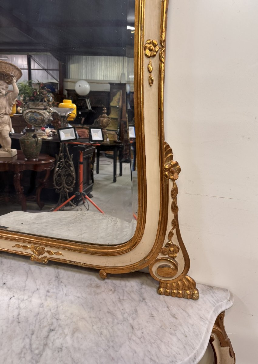 Large Curved Console + Louis XV Style Mirror In Gilded And Lacquered Wood-photo-6