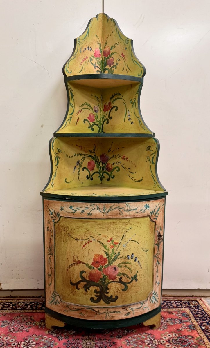 Encoignure galbée style Louis XV Venitienne en bois laqué-photo-2