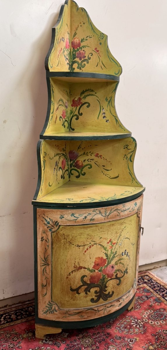 Encoignure galbée style Louis XV Venitienne en bois laqué-photo-4