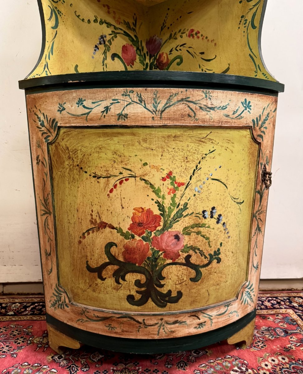 Encoignure galbée style Louis XV Venitienne en bois laqué-photo-2