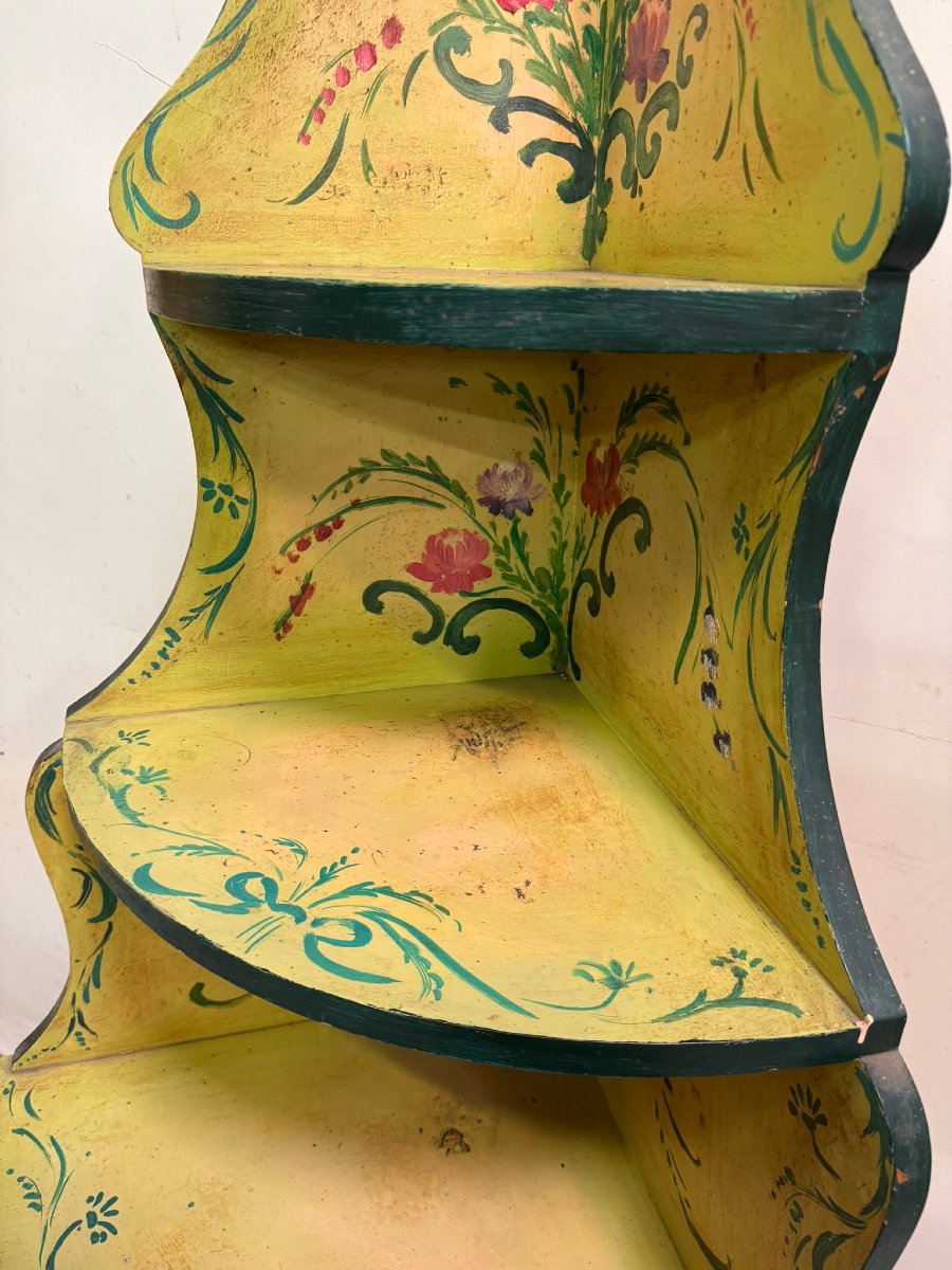 Encoignure galbée style Louis XV Venitienne en bois laqué-photo-5