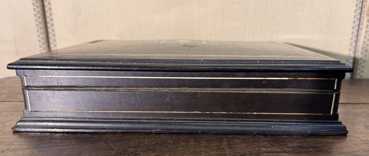 Coffret en ébène et acajou avec incrustations de matiére noble époque Napoléon III-photo-6