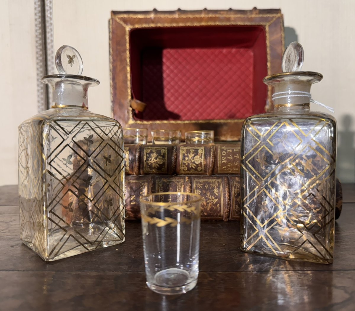 Trompe l'Oeil Liqueur Cellar Depicting Bound And Stacked Books From The Napoleon III Period-photo-5