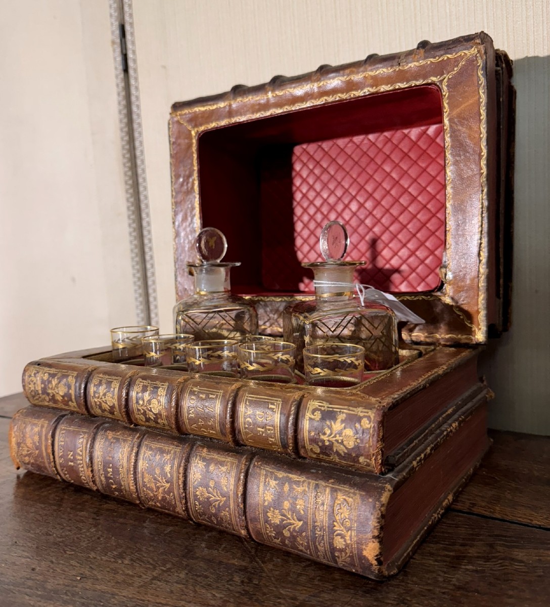 Trompe l'Oeil Liqueur Cellar Depicting Bound And Stacked Books From The Napoleon III Period