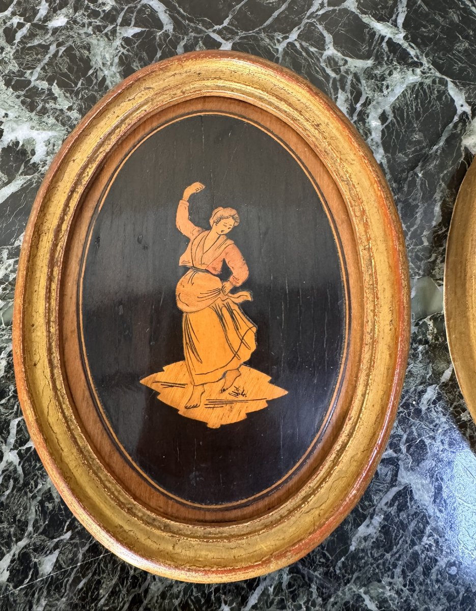 Four Oval Medallions In Sorrinte Marquetry, Italy, 19th Century-photo-2