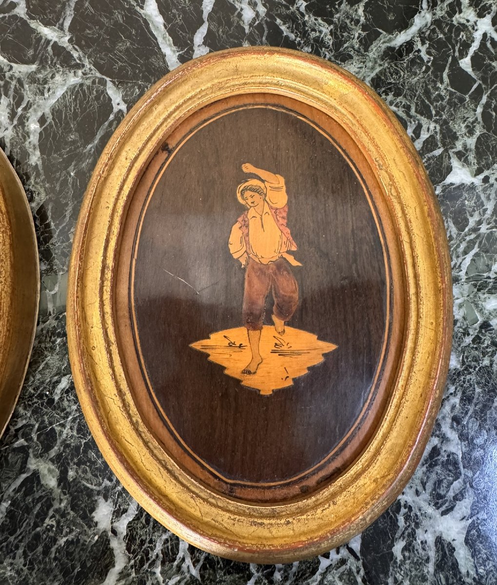 Four Oval Medallions In Sorrinte Marquetry, Italy, 19th Century-photo-3