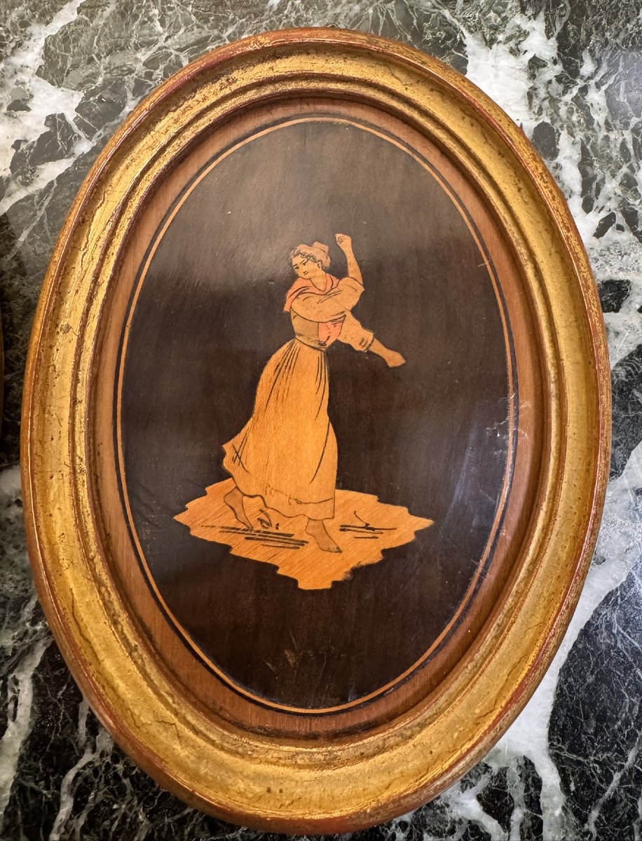 Four Oval Medallions In Sorrinte Marquetry, Italy, 19th Century-photo-4