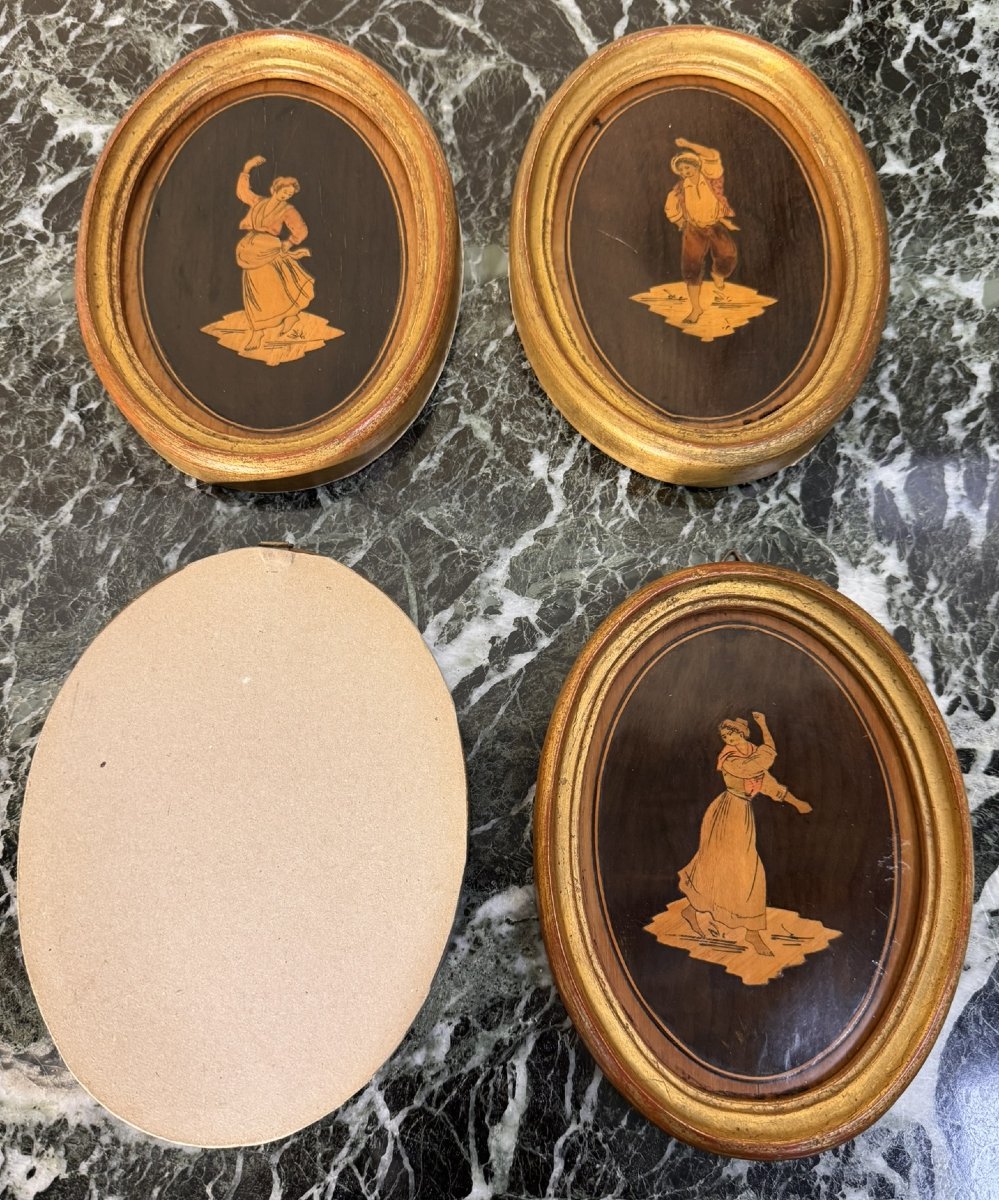 Four Oval Medallions In Sorrinte Marquetry, Italy, 19th Century-photo-6