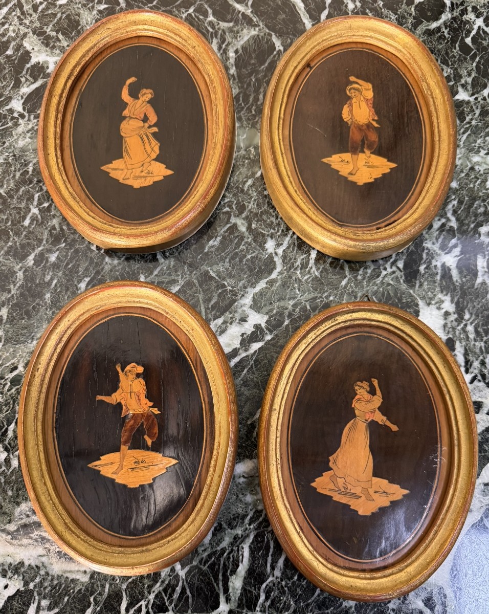 Four Oval Medallions In Sorrinte Marquetry, Italy, 19th Century