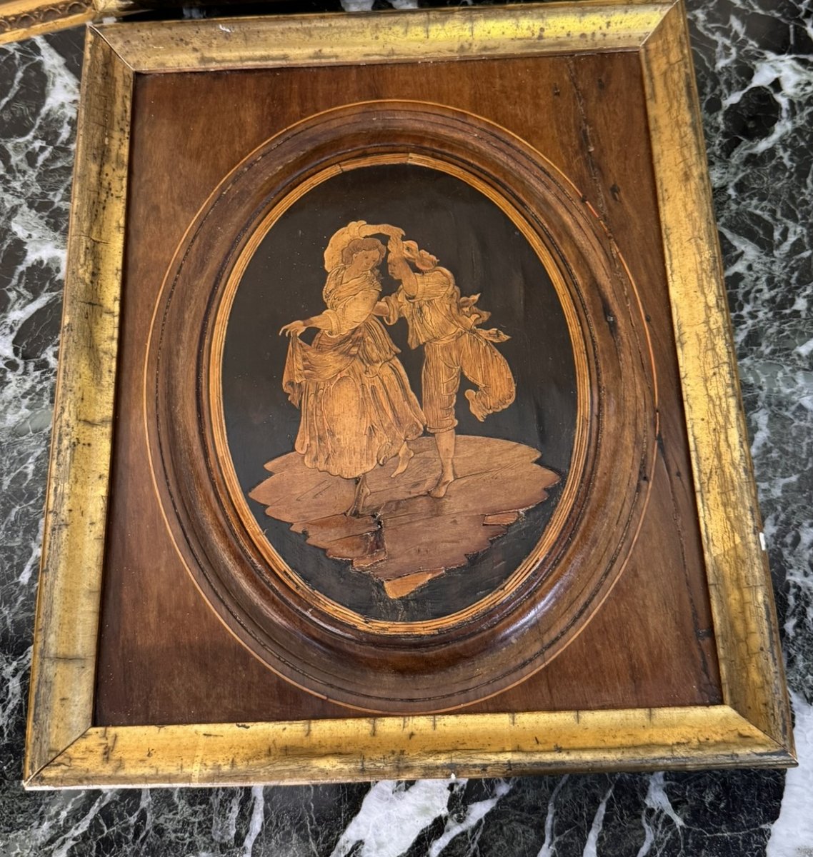 Pair Of Oval Medallions In Sorrinte Marquetry, Italy, 19th Century-photo-3