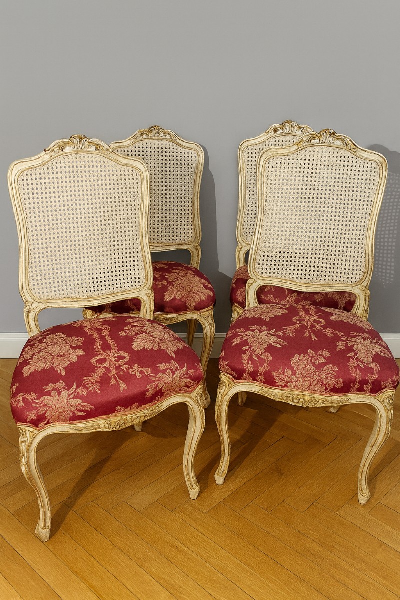 Set Of Four Louis XV Chairs In Lacquered Wood