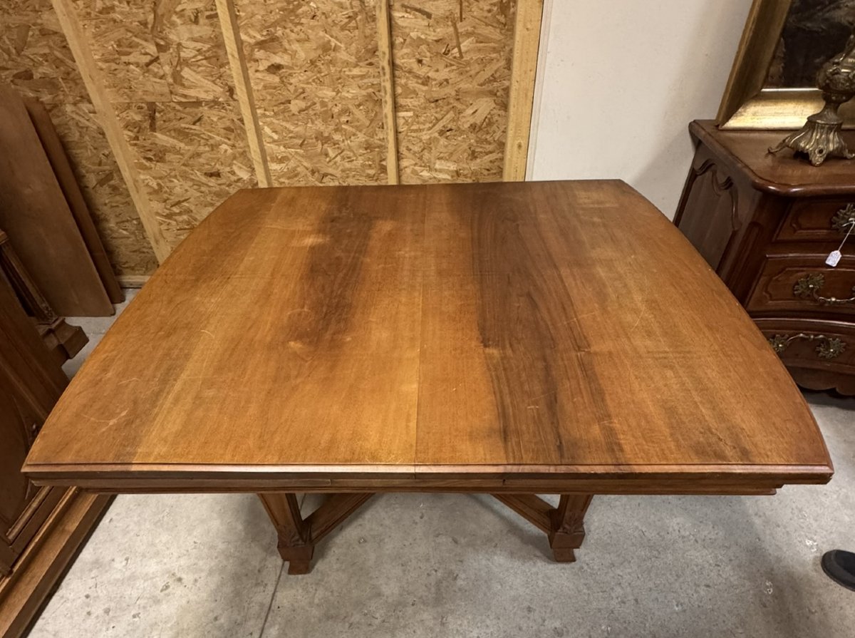 After Gauthier Poinsignon: Art Nouveau Period Table From The Nancy School In Walnut-photo-2