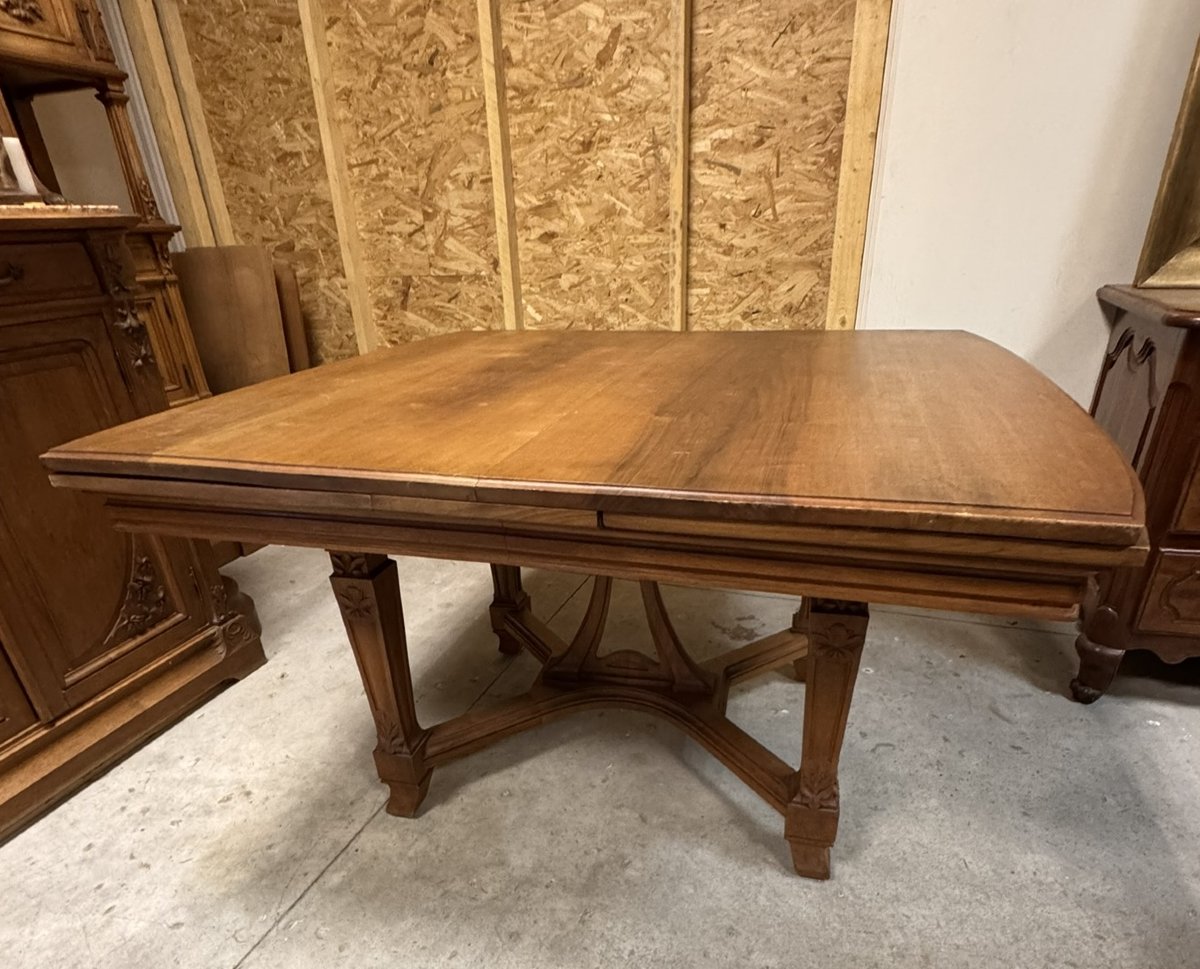 After Gauthier Poinsignon: Art Nouveau Period Table From The Nancy School In Walnut-photo-3