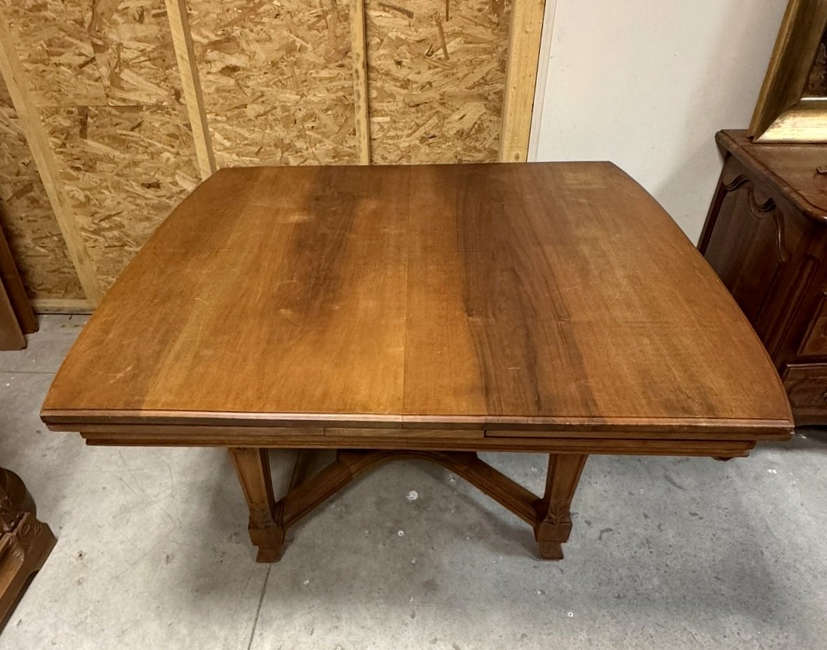 After Gauthier Poinsignon: Art Nouveau Period Table From The Nancy School In Walnut-photo-5