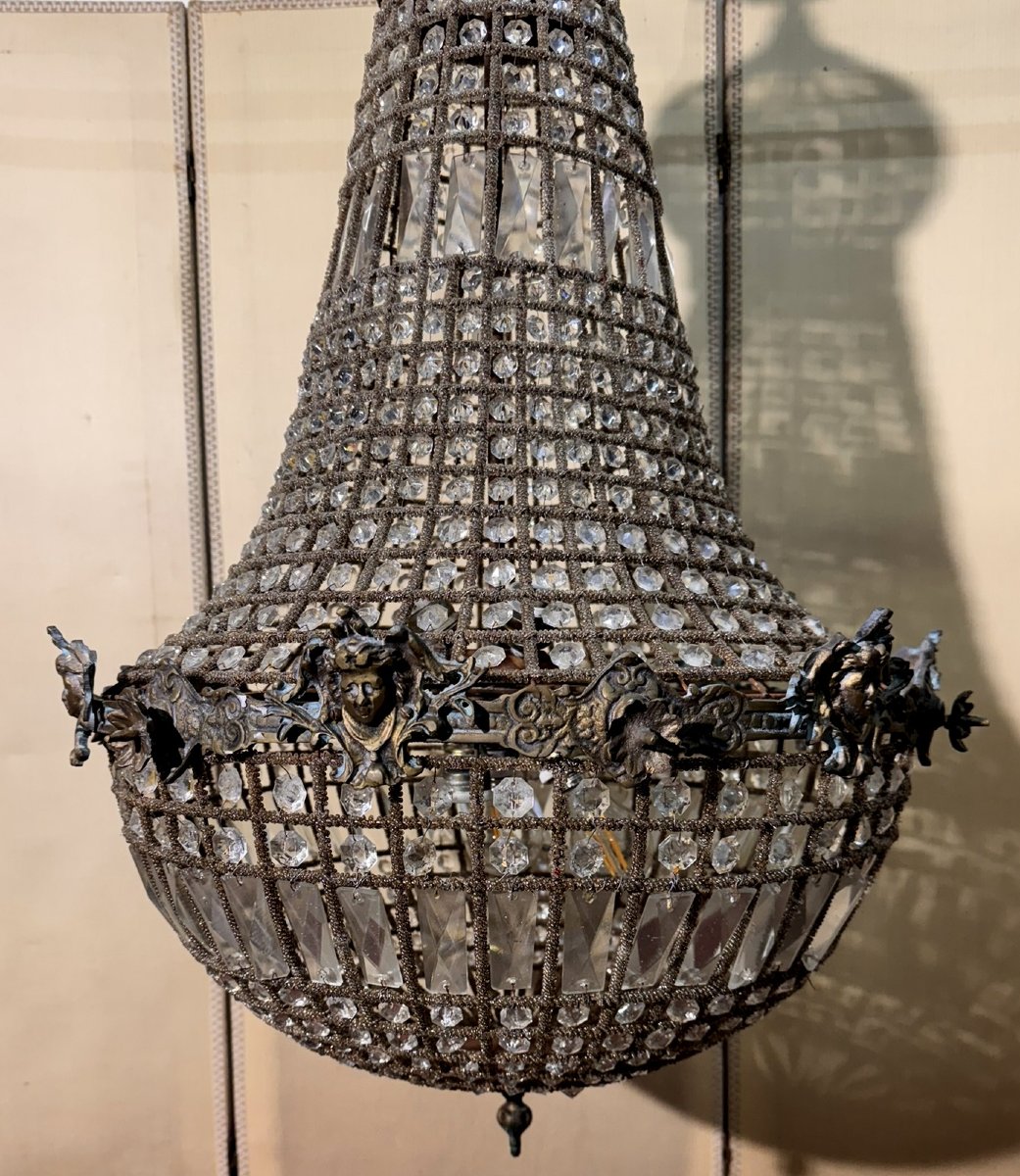 Enorme lustre montgolfiére a décors de tetes de Putti / h105 cm-photo-1
