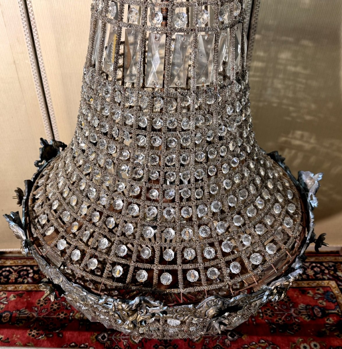 Enorme lustre montgolfiére a décors de tetes de Putti / h105 cm-photo-6