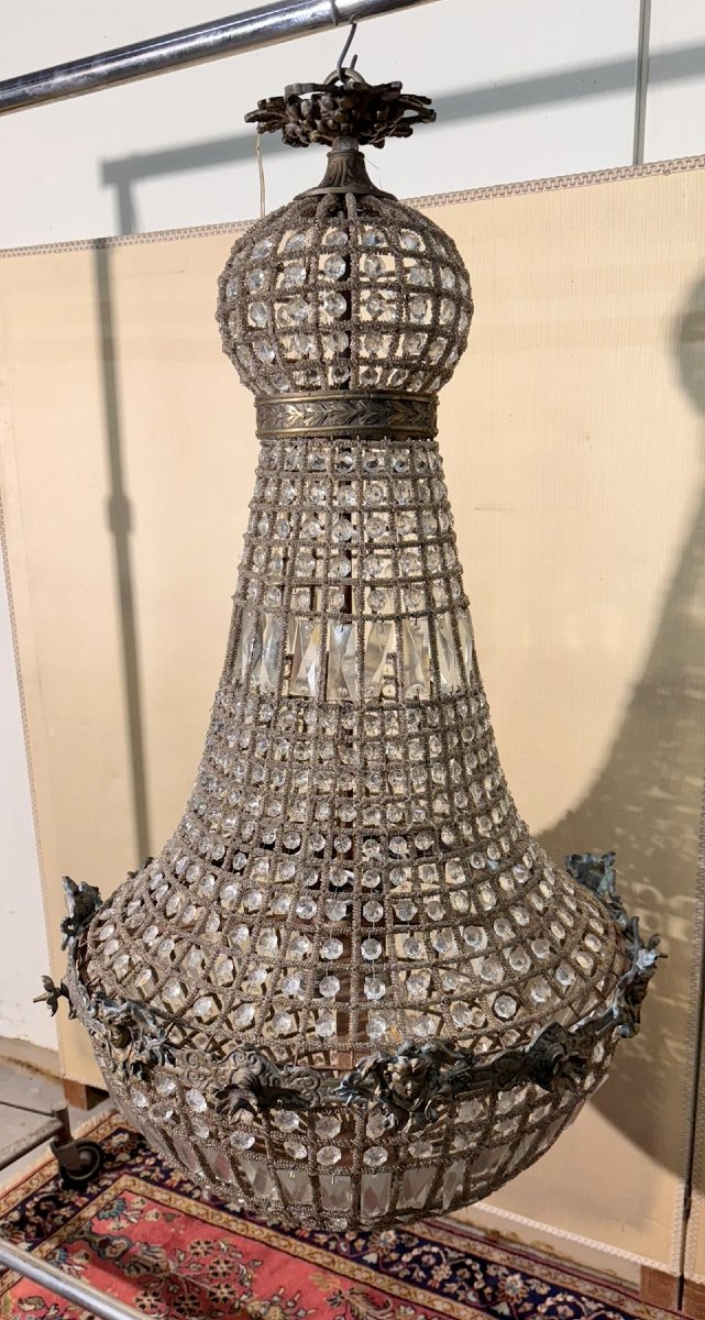 Enorme lustre montgolfiére a décors de tetes de Putti / h105 cm-photo-8