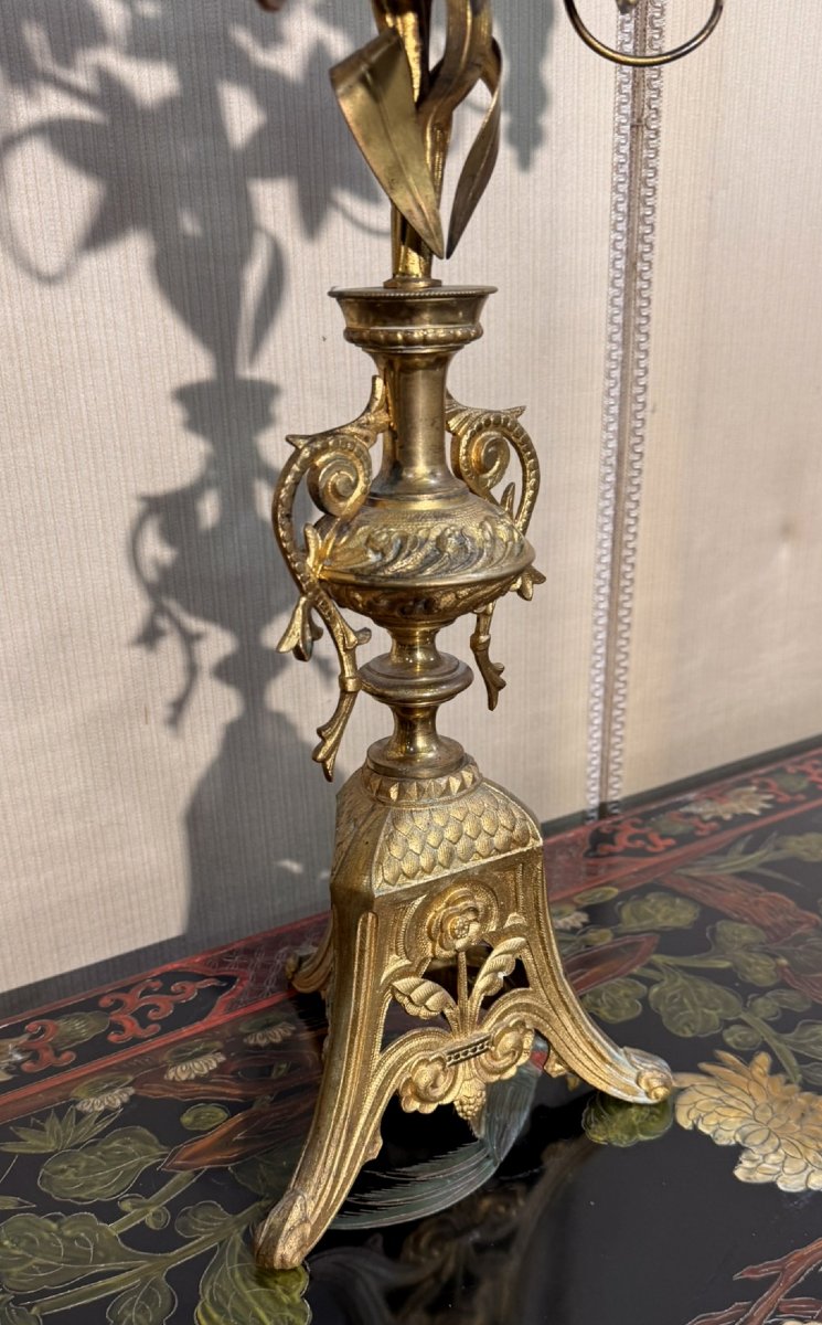 Large 7-light Altar Candelabra In Gilded Bronze-photo-6
