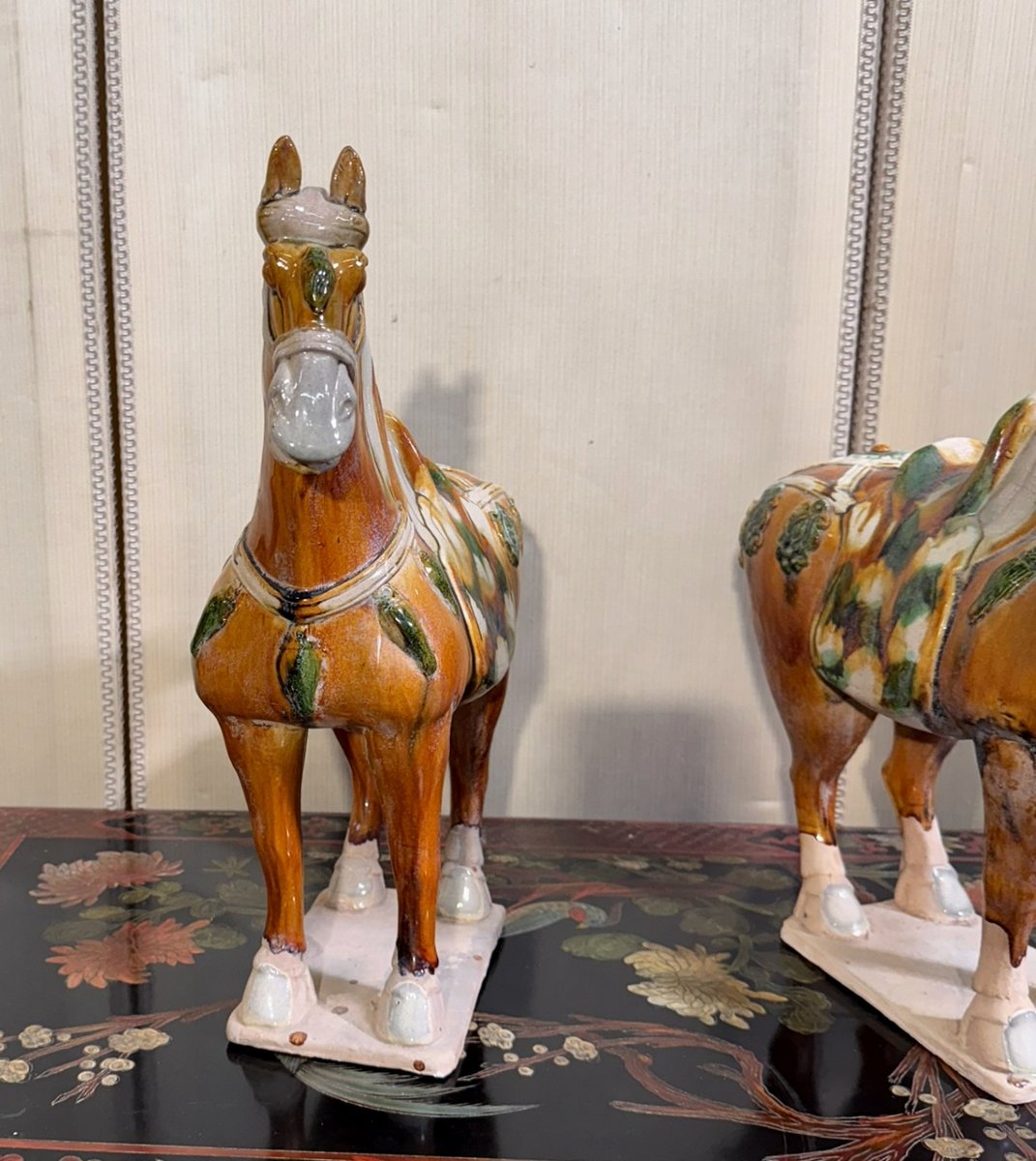 China, Tang Style: Two Horses In Polychrome Glazed Ceramic-photo-1