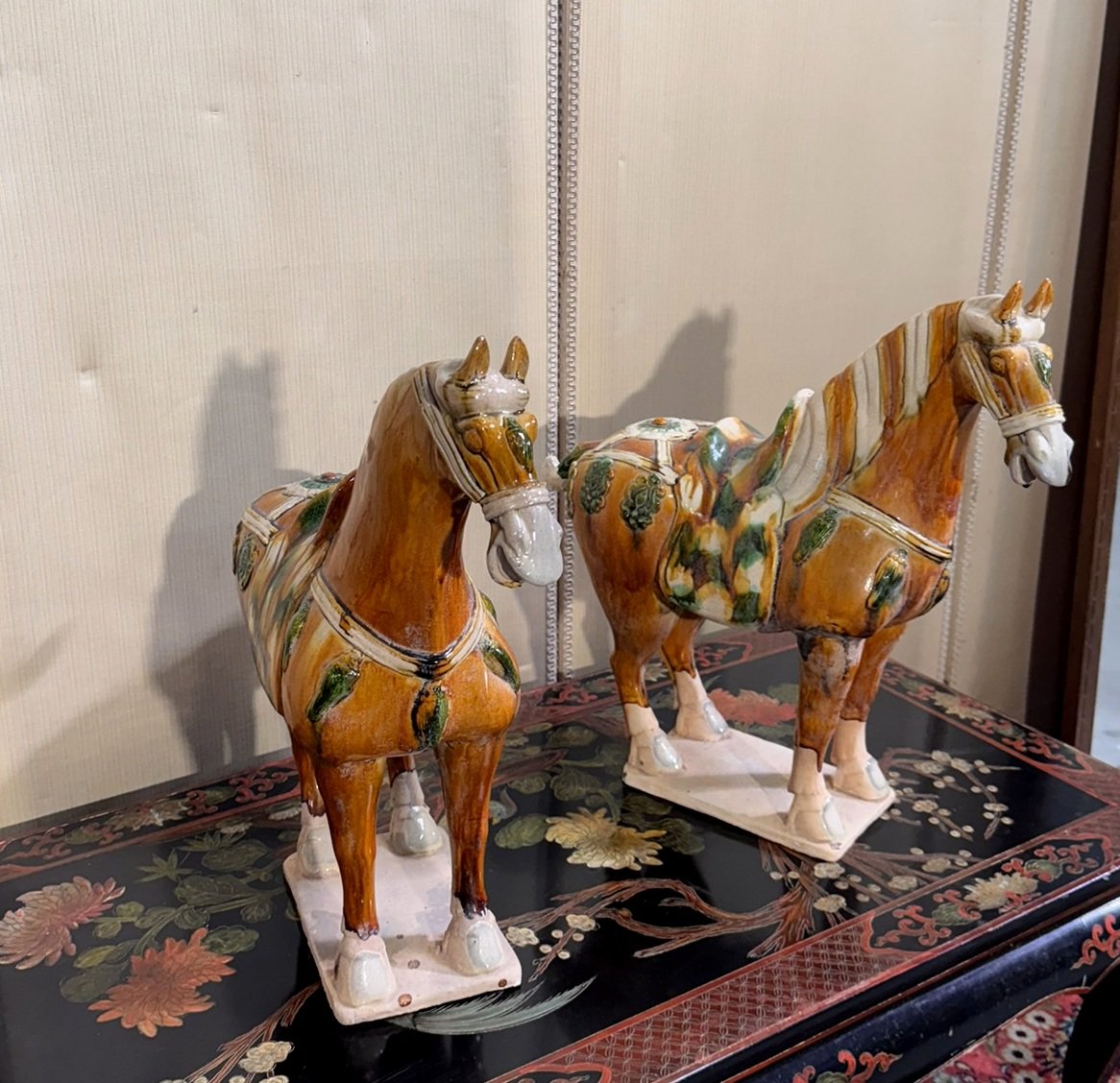 China, Tang Style: Two Horses In Polychrome Glazed Ceramic-photo-3