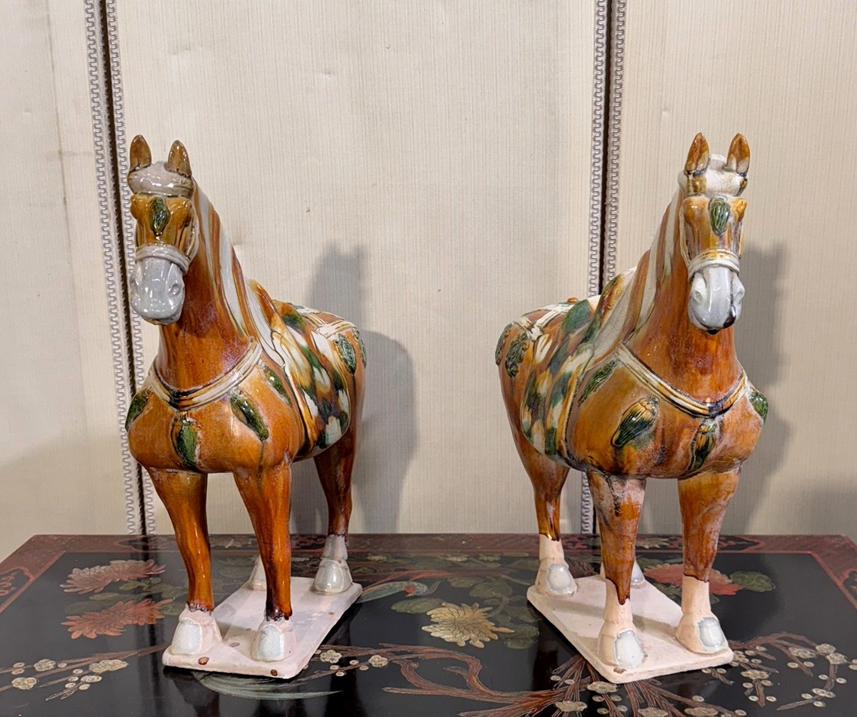 China, Tang Style: Two Horses In Polychrome Glazed Ceramic