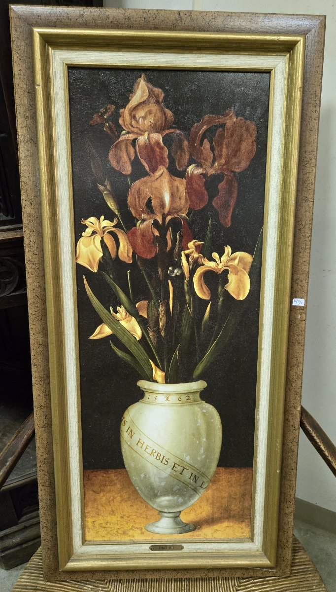 Large Oil On Canvas: Still Life With Flowers-photo-2