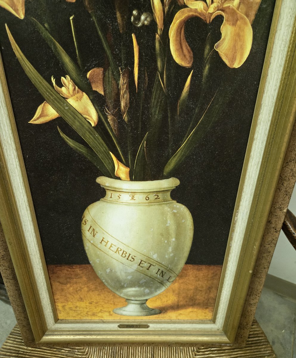 Large Oil On Canvas: Still Life With Flowers-photo-3