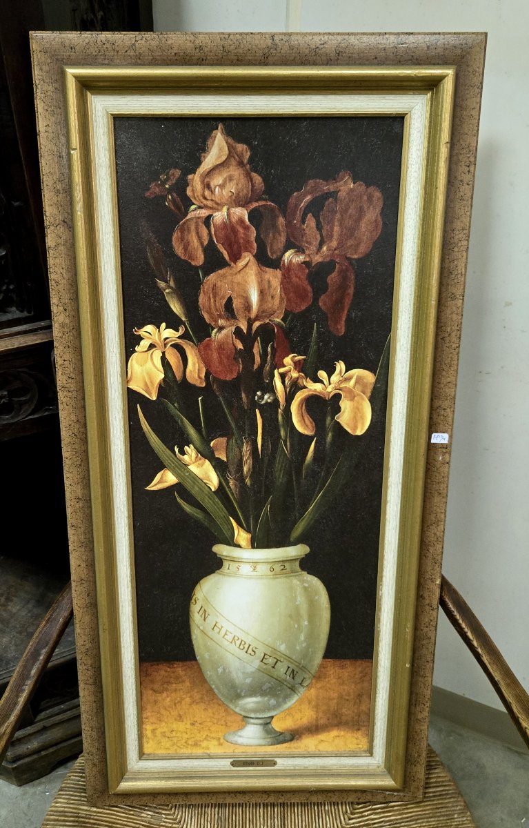 Large Oil On Canvas: Still Life With Flowers-photo-5