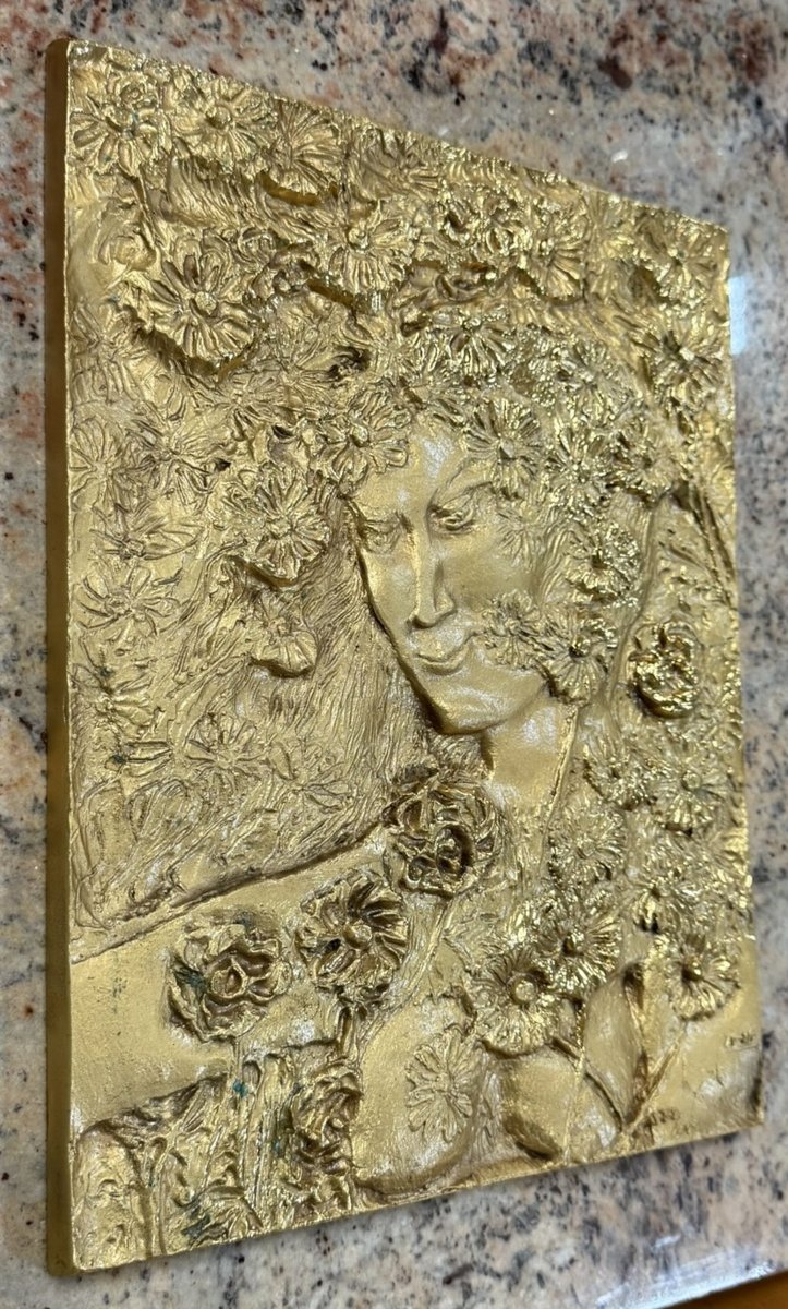 Rare Bas Relief In Gilded Bronze Signed: Pericle Fazzini-photo-2