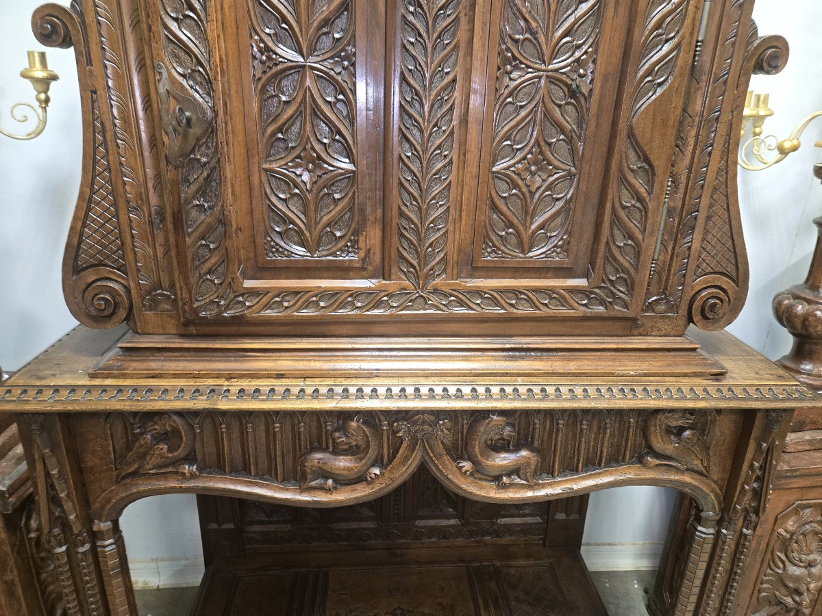Cabinet époque XVIIeme en noyer sculpté-photo-6
