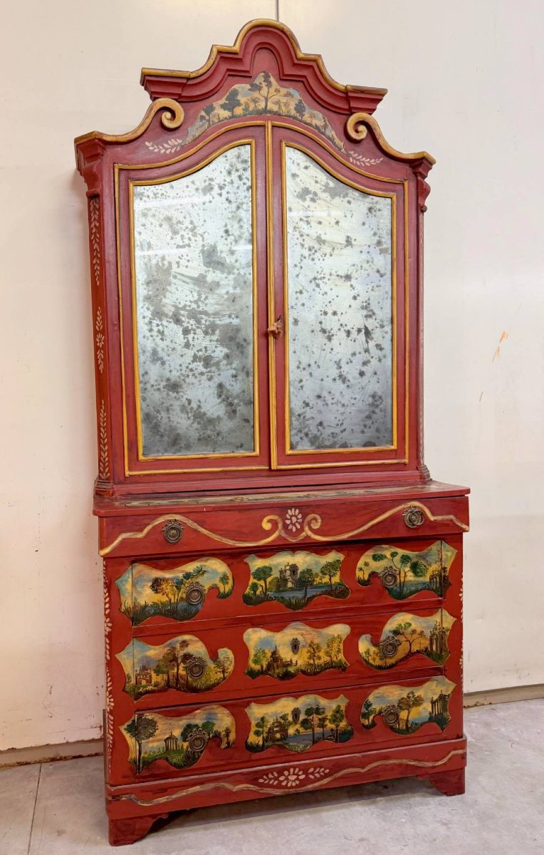 Venetian Louis XV Style Library Cabinet In Lacquered Wood-photo-2