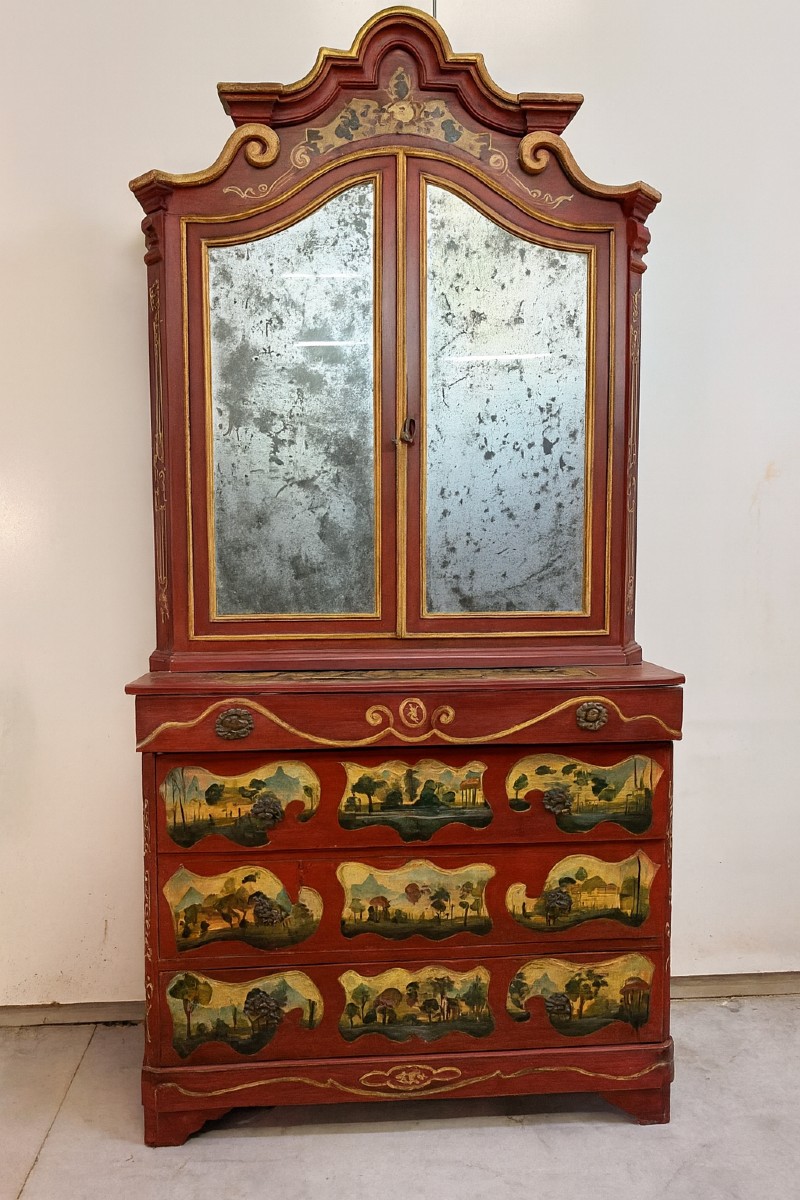 Venetian Louis XV Style Library Cabinet In Lacquered Wood