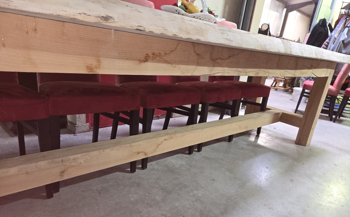 Travail d'Art Populaire grande table en bois massif entiérement sablée / 335cm-photo-4