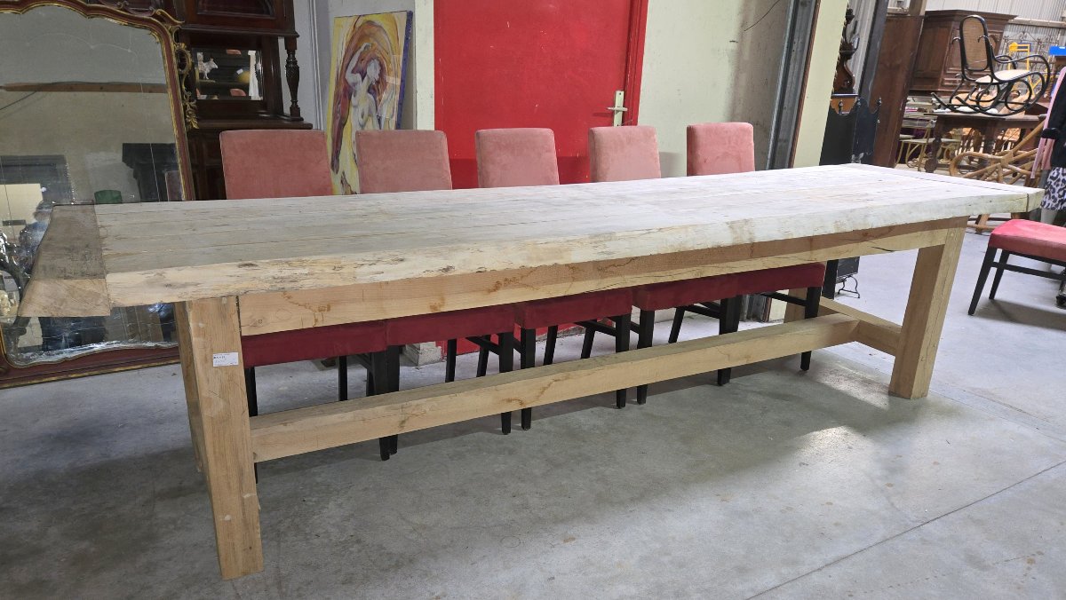 Travail d'Art Populaire grande table en bois massif entiérement sablée / 335cm-photo-7