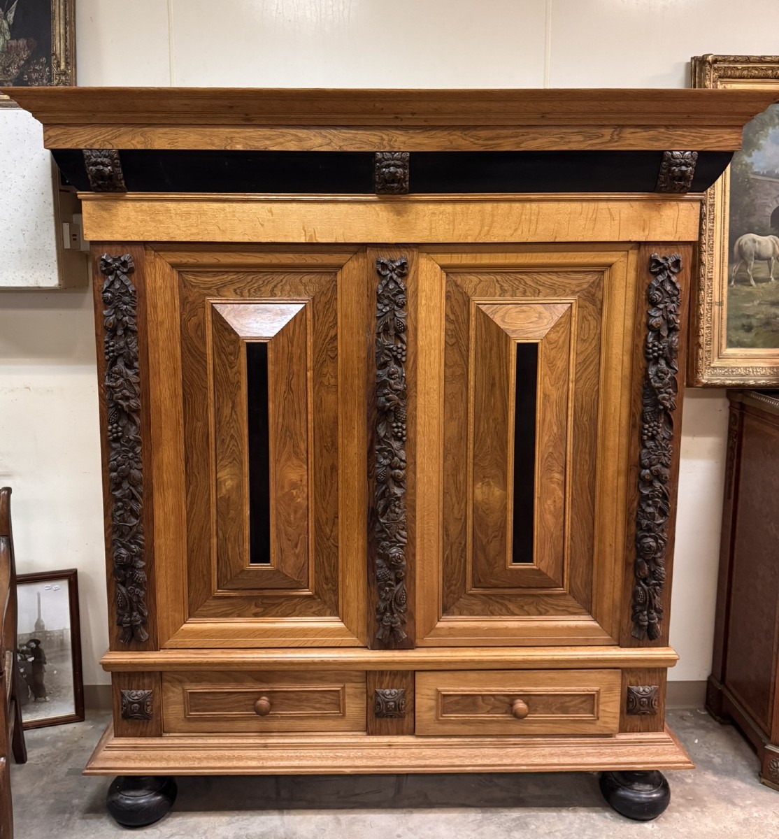Dutch Renaissance Style Cushion Cabinet In Solid Wood