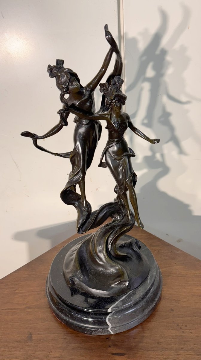 After Auguste Moreau: Bronze Sculpture "the Dance Of The Nymphs"-photo-1