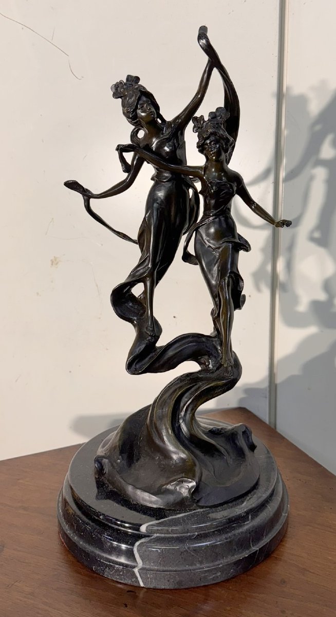 After Auguste Moreau: Bronze Sculpture "the Dance Of The Nymphs"-photo-3