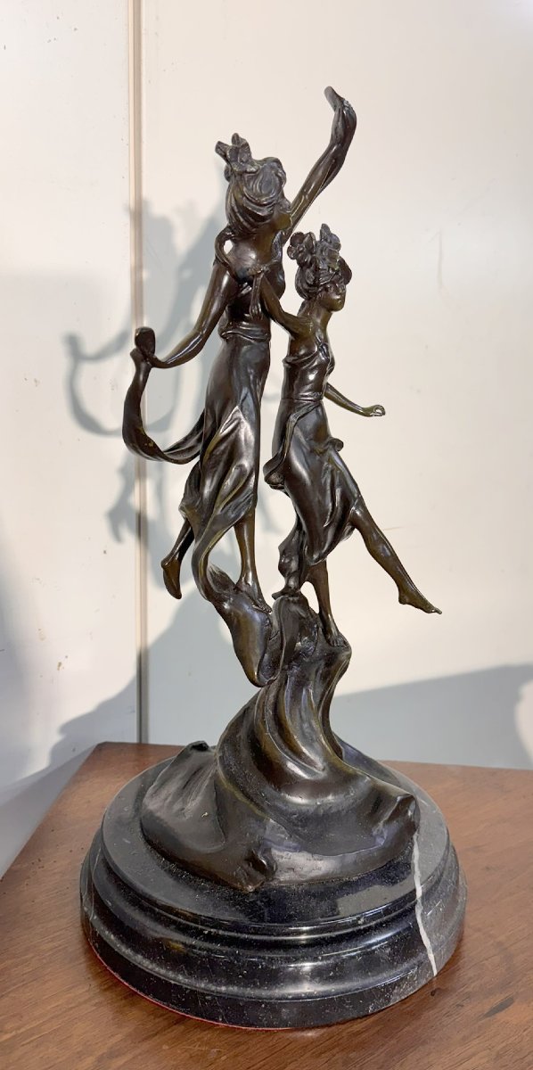 After Auguste Moreau: Bronze Sculpture "the Dance Of The Nymphs"-photo-4