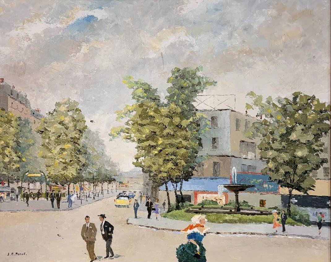 Jc Perot: Large Oil On Canvas "place Pigalle"-photo-1